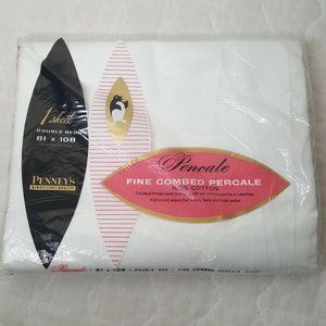 Vintage Penneys Fine Combed Percale Double Bed Flat Sheet 81x 108 All Cotton